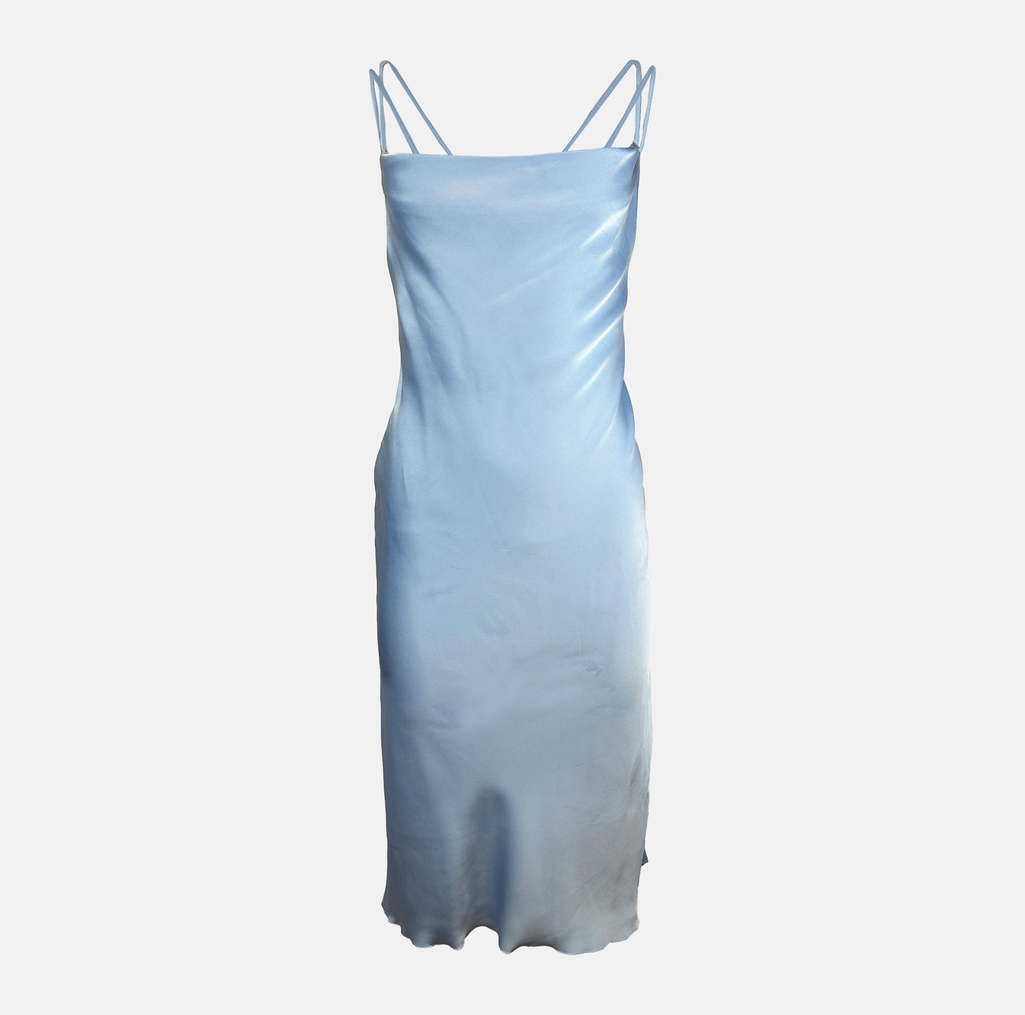 Rent Rotate Grace Light Blue Satin Midi Dress Elegant & Sleek Versatile Rent Rotate Grace Light Blue Satin Midi Dress Elegant & Sleek Versatile