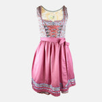 Traditional German dirndl dress with floral top and pink skirt 