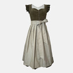 High-quality Alpenherz Dirndl Marie in olive cord with removable wing sleeves – fashionable, modern, and perfectly on trend for Oktoberfest.