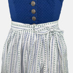 Rent Apple of My Eye dirndl dress for Oktoberfest—V‑neck, silver buttons, floral apron, Versatile rental service