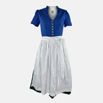 Versatile rental dirndl: Apple of My Eye dress, blue bodice and floral white apron, 65 cm skirt, matching blouse included