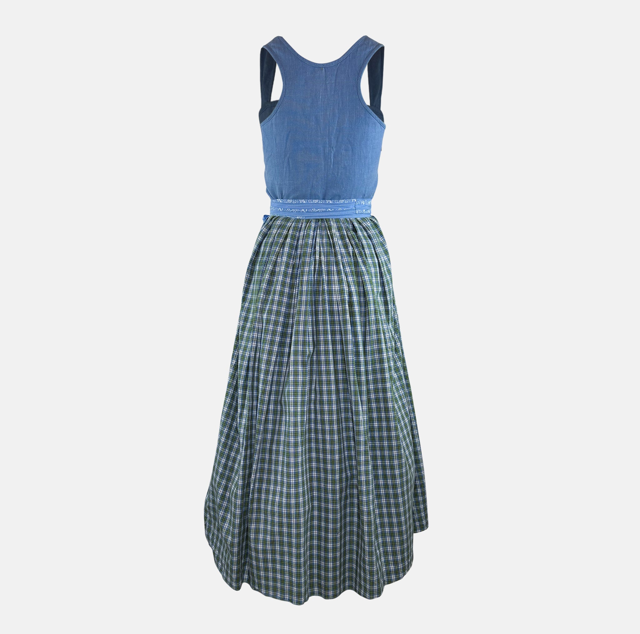 Versatile rental dirndl: Berwin & Wolff Cute Dirndl, light blue floral embroidery, ultra‑thin straps, ankle‑length skirt