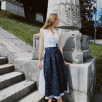Traditional striped Berwin & Wolff dirndl dress for rent in Munich—comfortable cotton-linen blend, flattering silhouette, perfect for Oktoberfest.