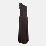 Brown one-shoulder Cumbia evening dress by Miphai back  