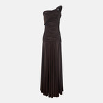 Brown one-shoulder Cumbia evening dress by Miphai front  