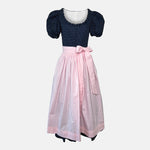 Navy puff-sleeve and pink-apron Versatile Collection dirndl Shannon, premium Munich rental for Oktoberfest.