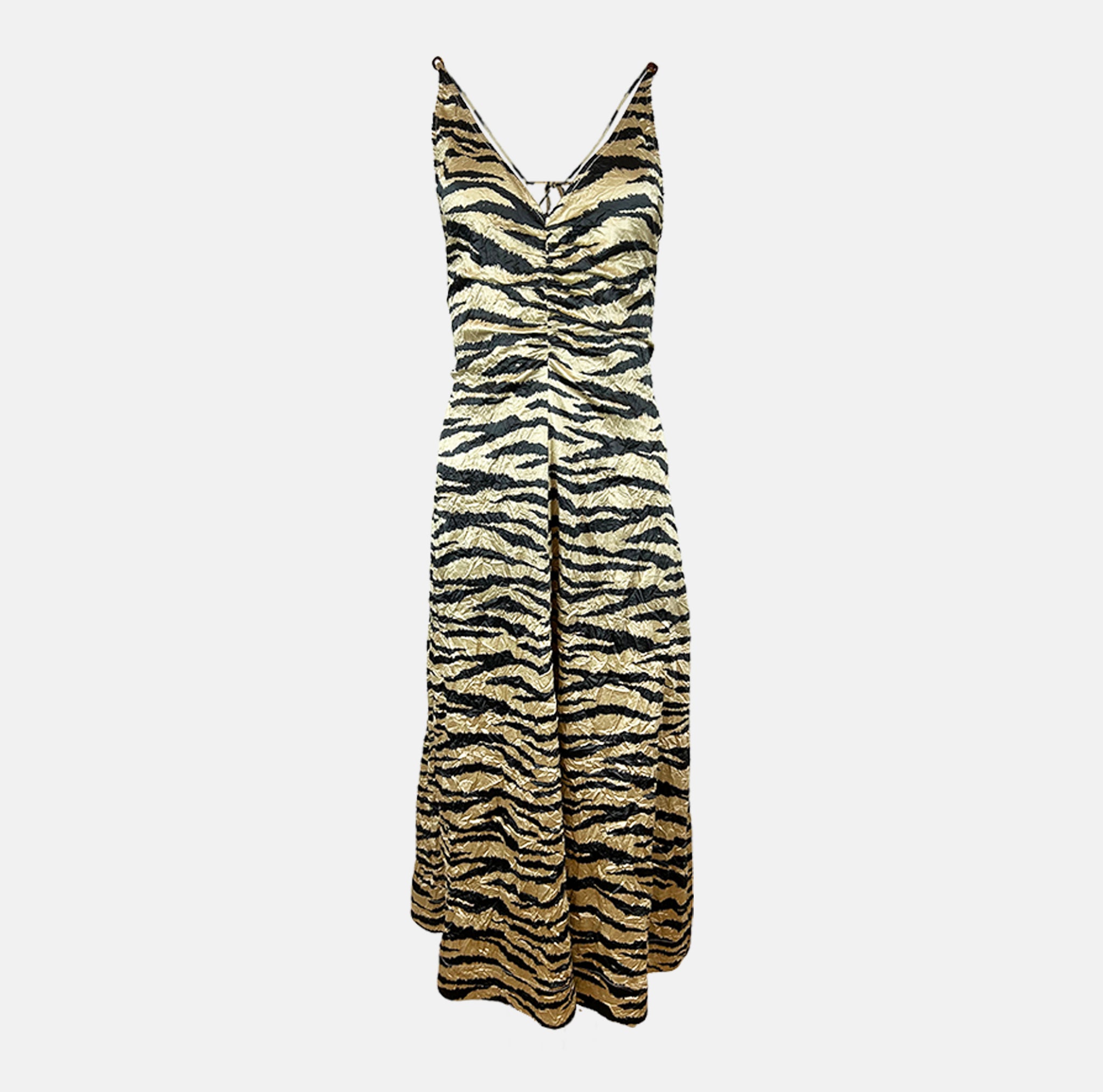 GANNI Printed Crinkled Satin Slip Midi Dress Party Summer Rental 