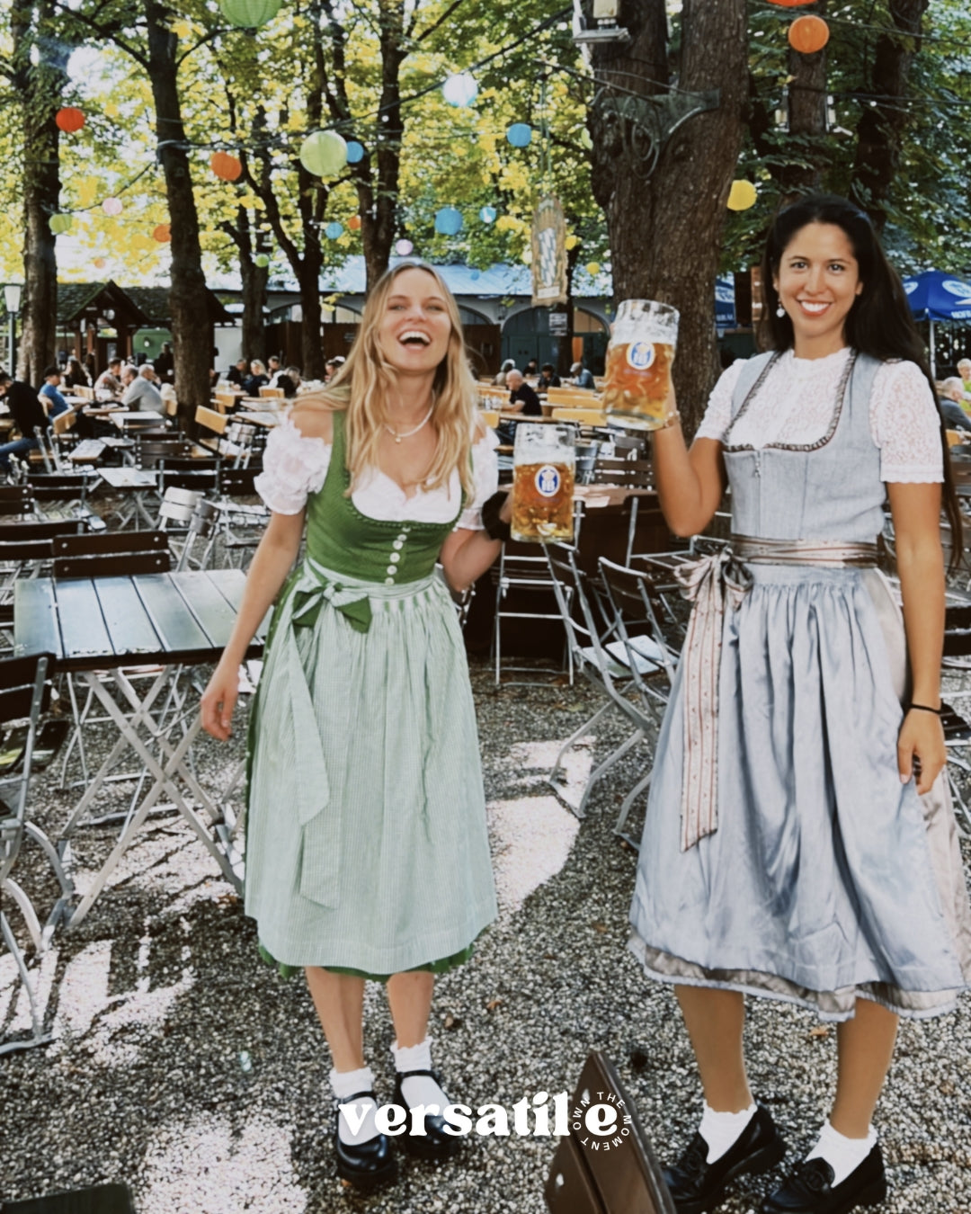 Rent your Hammerschmid Dirndl for Oktoberfest laugh and smile as much as these girls in their rented Dirndls ready to go and have fun