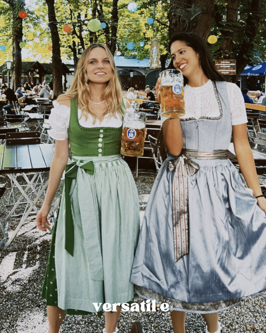 Rent your Hammerschmid Dirndl for Oktoberfest laugh and smile as much as these girls in their rented Dirndls ready to go and have fun