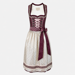 Rent the elegant Krüger dirndl dress Jean with plum bodice and champagne apron – available in Munich or online. Perfect for Oktoberfest and traditional events.