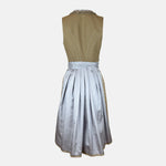 Natural and light-blue Krüger Toledo dirndl with heart-decorated apron, buttoned bodice, and midi-length skirt—timeless, festive elegance.