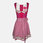 Versatile rental dirndl: Krüger pink dirndl with floral hem details and gingham apron, authentic Bavarian Oktoberfest dress