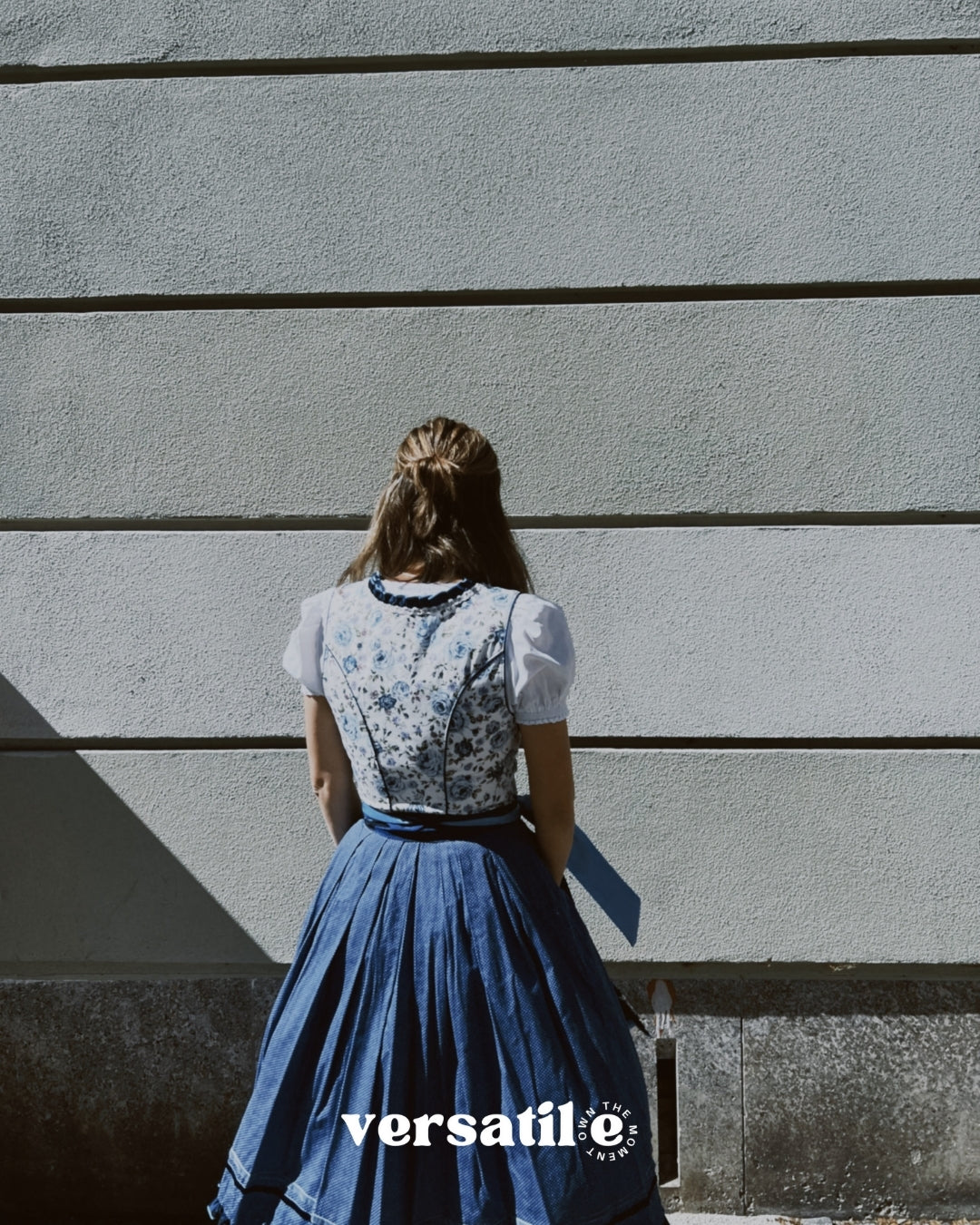 Cheeky Krüger Bavarian dirndl dress, blue floral mini style available for Oktoberfest rental in Munich at Versatile OTM.