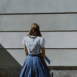 Cheeky Krüger Bavarian dirndl dress, blue floral mini style available for Oktoberfest rental in Munich at Versatile OTM.