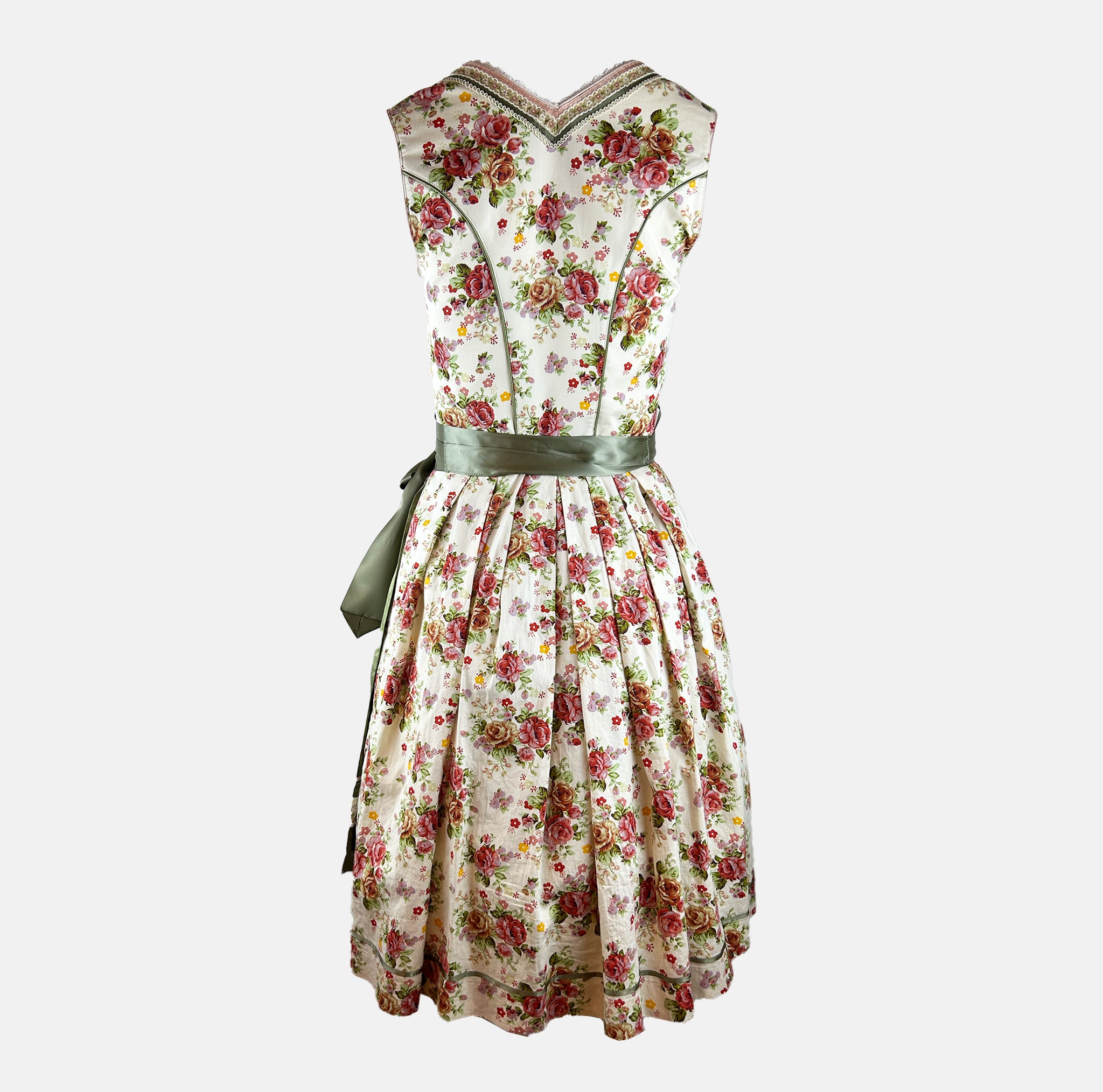 Krüger Madl pink-green midi dirndl with rose-patterned bodice and checked skirt for rent