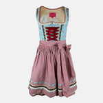 Krüger Madl strawberry-patterned mini dirndl with lace-up bodice and pockets for rent