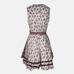 Rent floral Krüger Dirndl with red gingham apron, lace trim, and feminine details – ideal for Oktoberfest or stylish Bavarian celebrations.