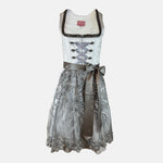 Elegant Macie dirndl for rent in Munich with 60 cm skirt, lace bodice, and detailed apron. Ideal for Oktoberfest, weddings, and traditional celebrations.