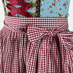 Krüger Madl strawberry-patterned mini dirndl with lace-up bodice and pockets for rent