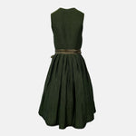 Rent Ma.le.ma green dirndl dress – handmade in Munich, elegant bodice with buttons and satin apron; artisanal rental dirndl for Oktoberfest