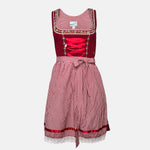 Red Marjo Dirndl with polka dot bodice, gingham skirt, and floral embroidery, available for rent on Versatile OTM.