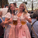 Two girls wearing rented Versatile Dirndl. UGC of Marjo Dirndl Rented for Oktoberfest