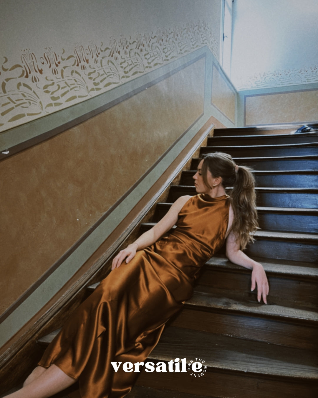 Stunning Reformation dress in coper for rent on Versatile 