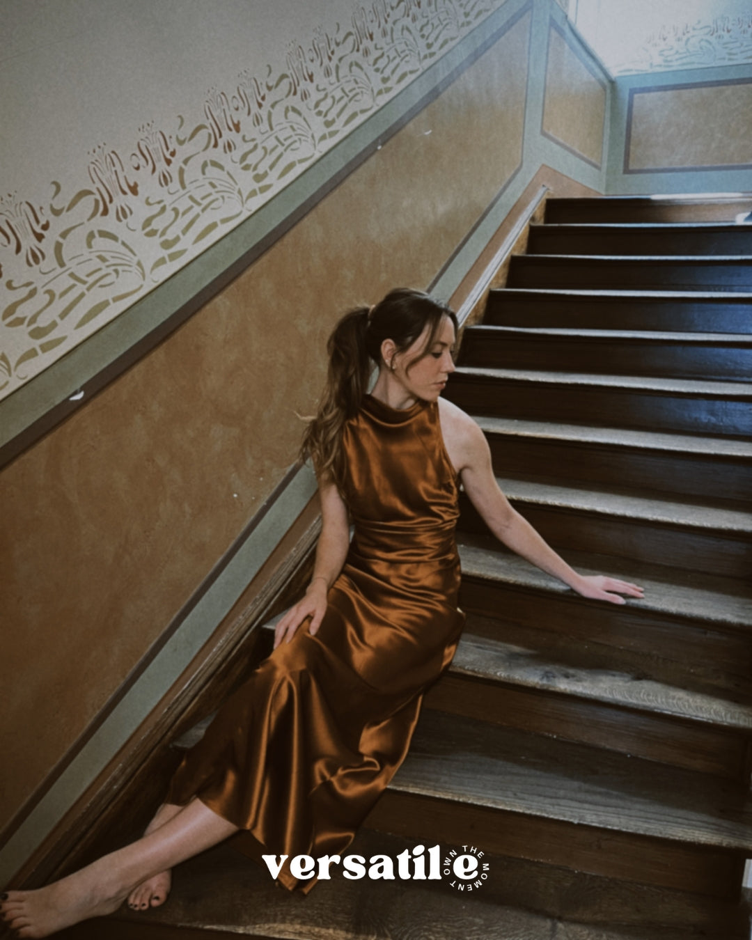Stunning Reformation dress in coper for rent on Versatile 