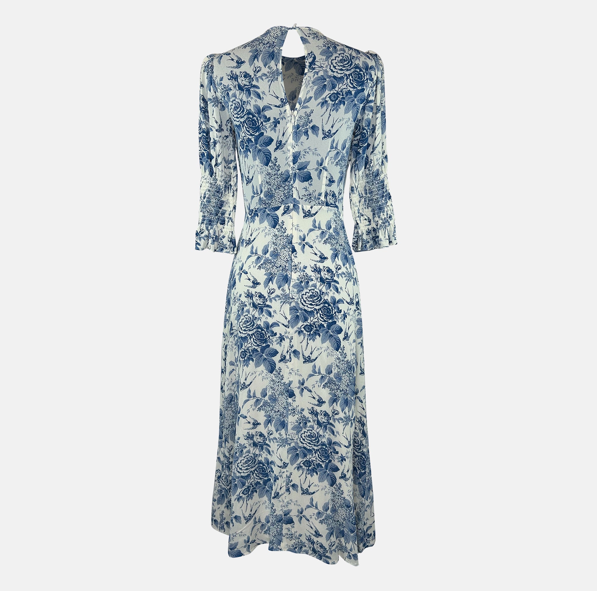 Reformation Carolena Floral-Print Crepe De Chine Midi Dress Wedding Guest Dress Rental 