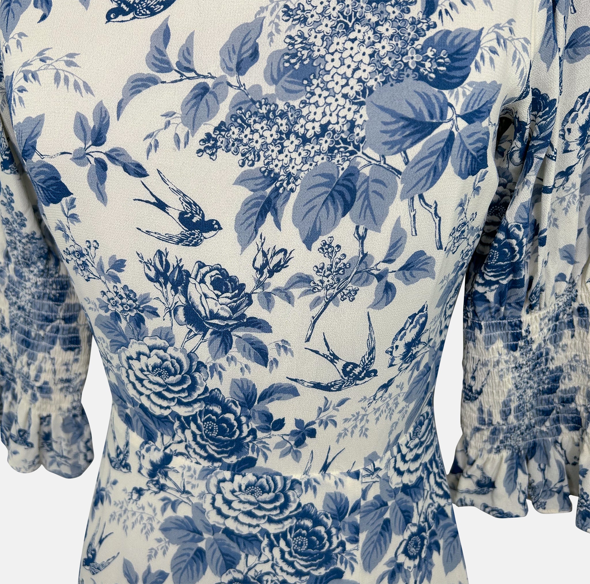Reformation Carolena Floral-Print Crepe De Chine Midi Dress Wedding Guest Dress Rental 