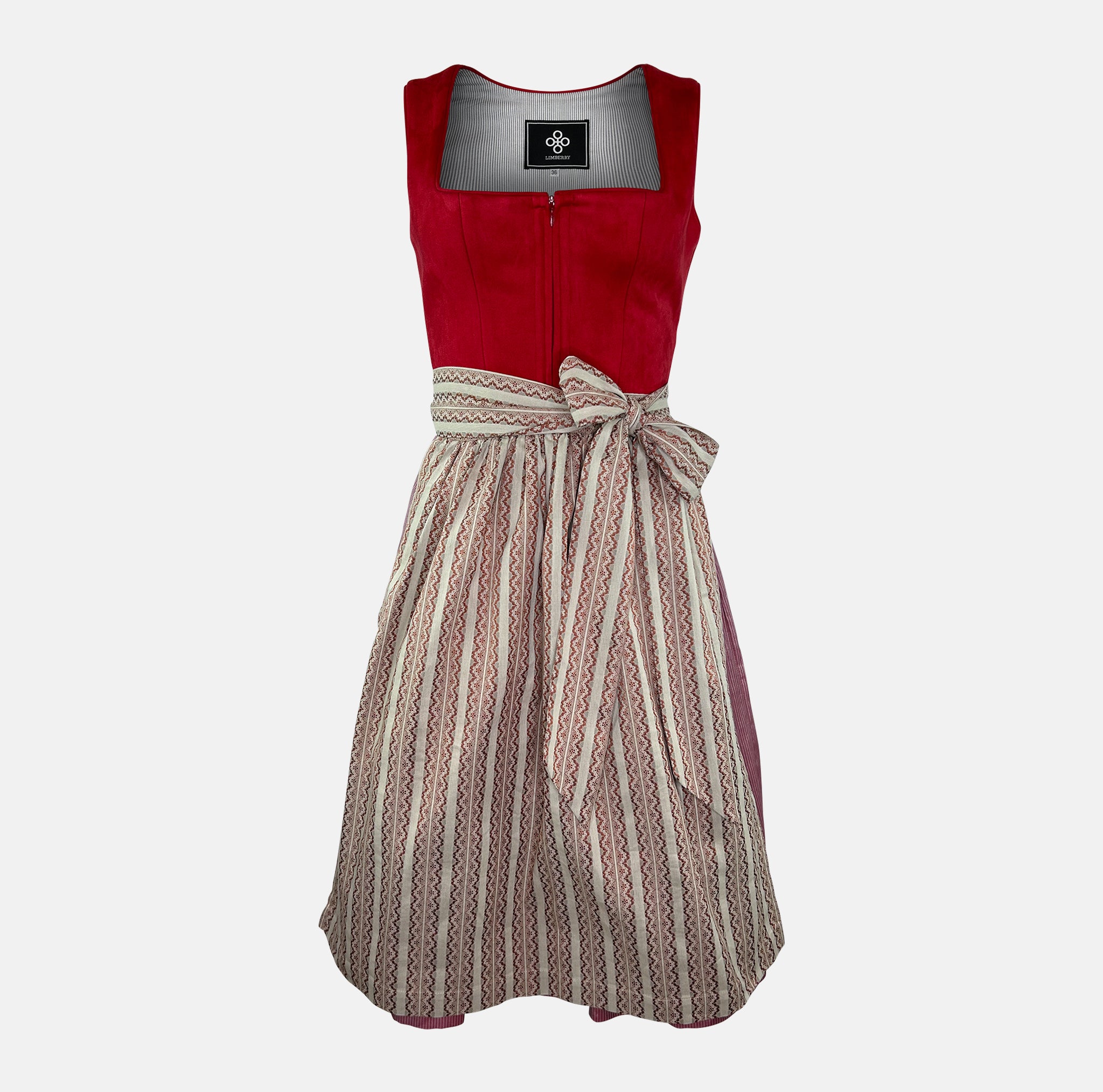 Samantha Red" Dirndl by LIMBERRY is a striking traditional dirndl ready to rent for Oktoberfest  