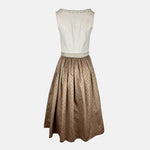 Handmade Versatile Collection Dirndl in light taupe with pleated neckline and flowing apron. Elegant, minimal, and made in Germany.