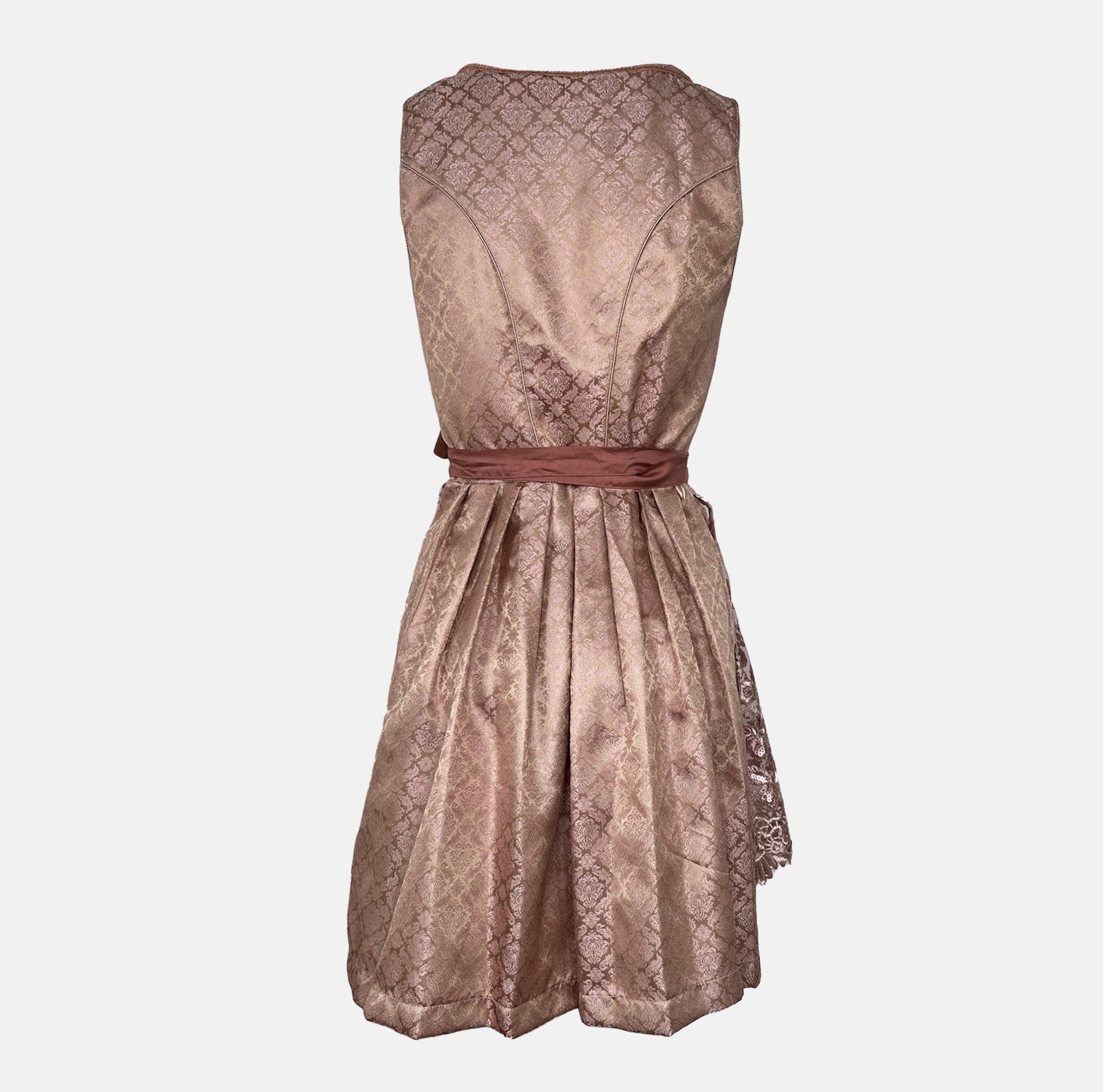 Rosé Wiesnwuid Dirndl with delicate floral lace apron and satin ribbon – perfect for standout Oktoberfest looks and unforgettable party moments.