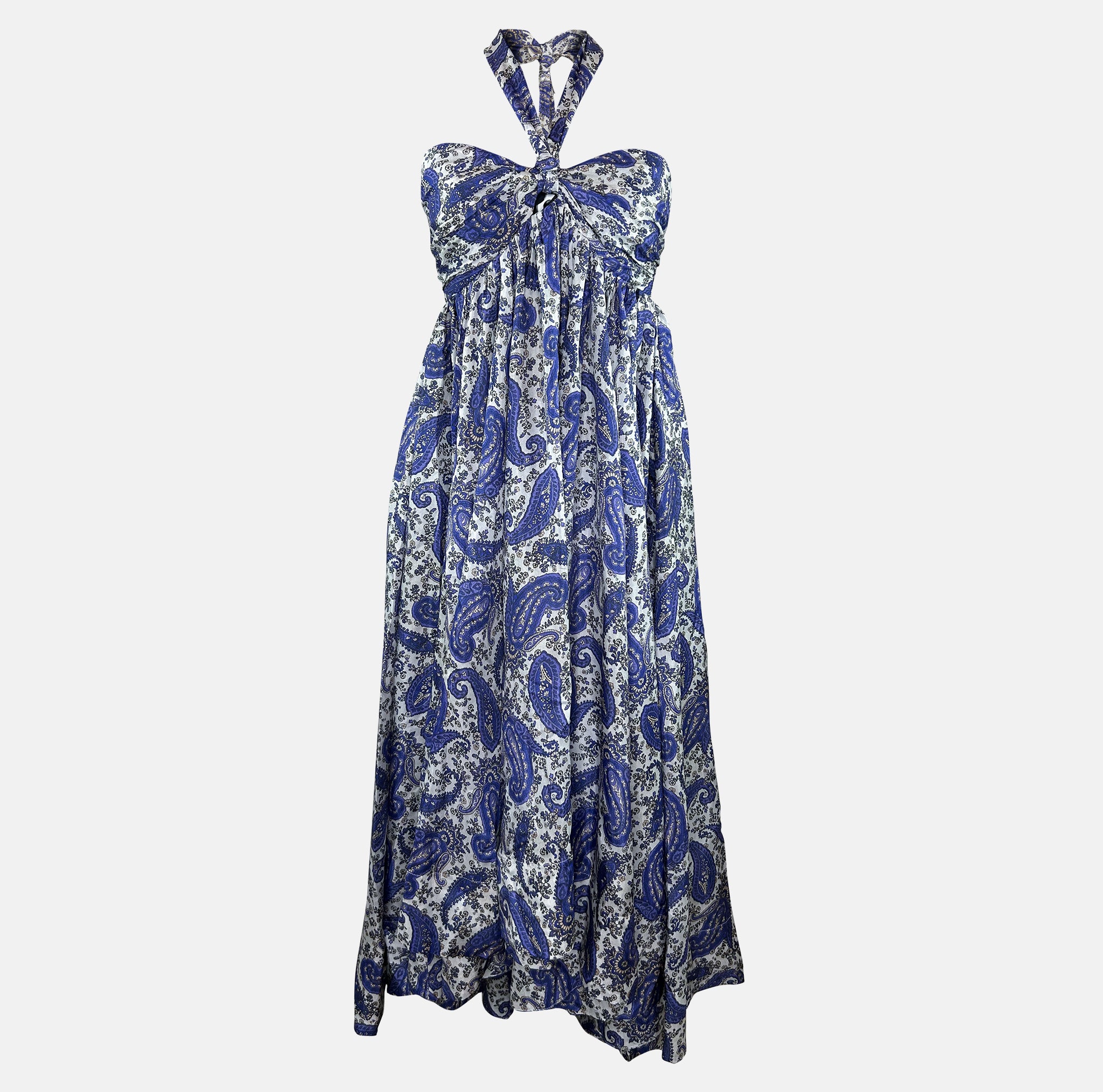 Zimmermann Devi Halter Midi Dress made of Silk with Print and Pleats to rent 