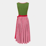 Back view of Apple of My Eye Dirndl with green bodice and red and white gingham skirt