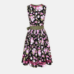 Back view of Berwin & Wolff black floral Dirndl with pink roses and olive green details