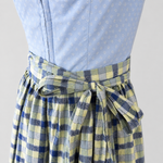 Back view of blue and green Berwin & Wolff Dirndl with checked apron for Oktoberfest in Munich