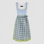 Light blue and green Berwin & Wolff Dirndl with checked apron for Oktoberfest rental in Munich