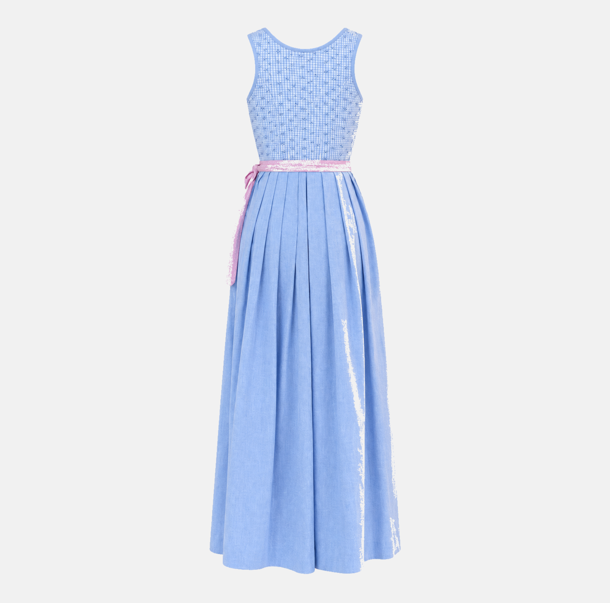 Back view of Berwin & Wolff light blue vintage Dirndl with soft pink apron