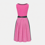 Back view of Berwin & Wolff pink checked Dirndl with dark green patterned apron for Oktoberfest rental in Munich