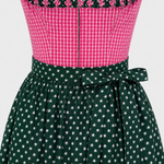 Detail of Berwin & Wolff pink checked Dirndl bodice with dark green patterned apron bow for Oktoberfest