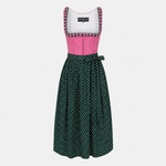 Berwin & Wolff pink and green Dirndl with checked bodice and dark green apron for Oktoberfest rental in Munich