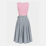 Back view of Berwin & Wolff pink and grey Dirndl with grey and white gingham skirt