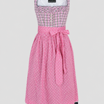 Front view of pink and navy Berwin & Wolff Dirndl with checked bodice for Oktoberfest rental in Munich