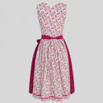 Back view of red Berwin & Wolff midi Dirndl with floral print and red apron ties