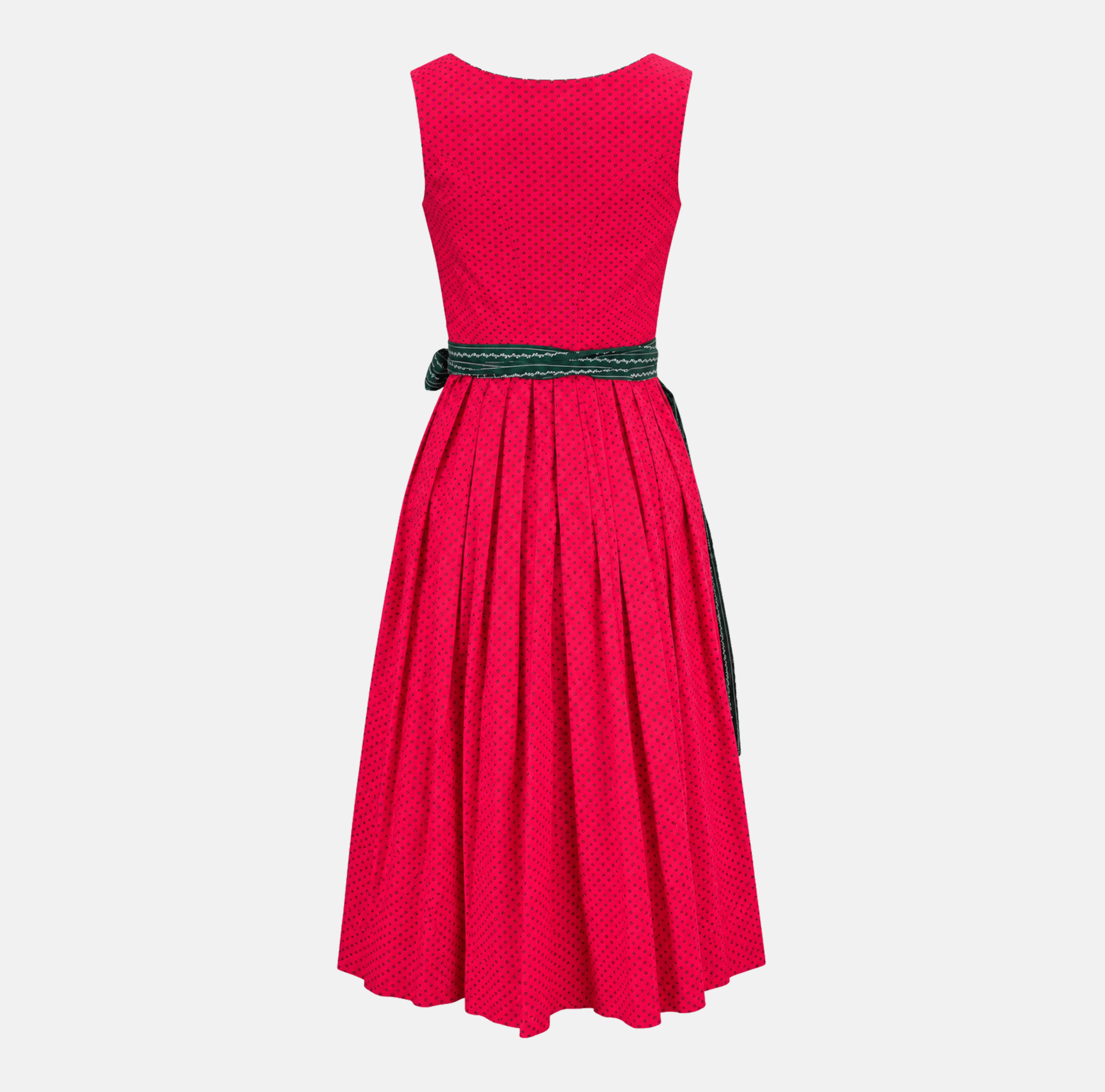 Back view of Berwin & Wolff red Dirndl with dark green patterned apron