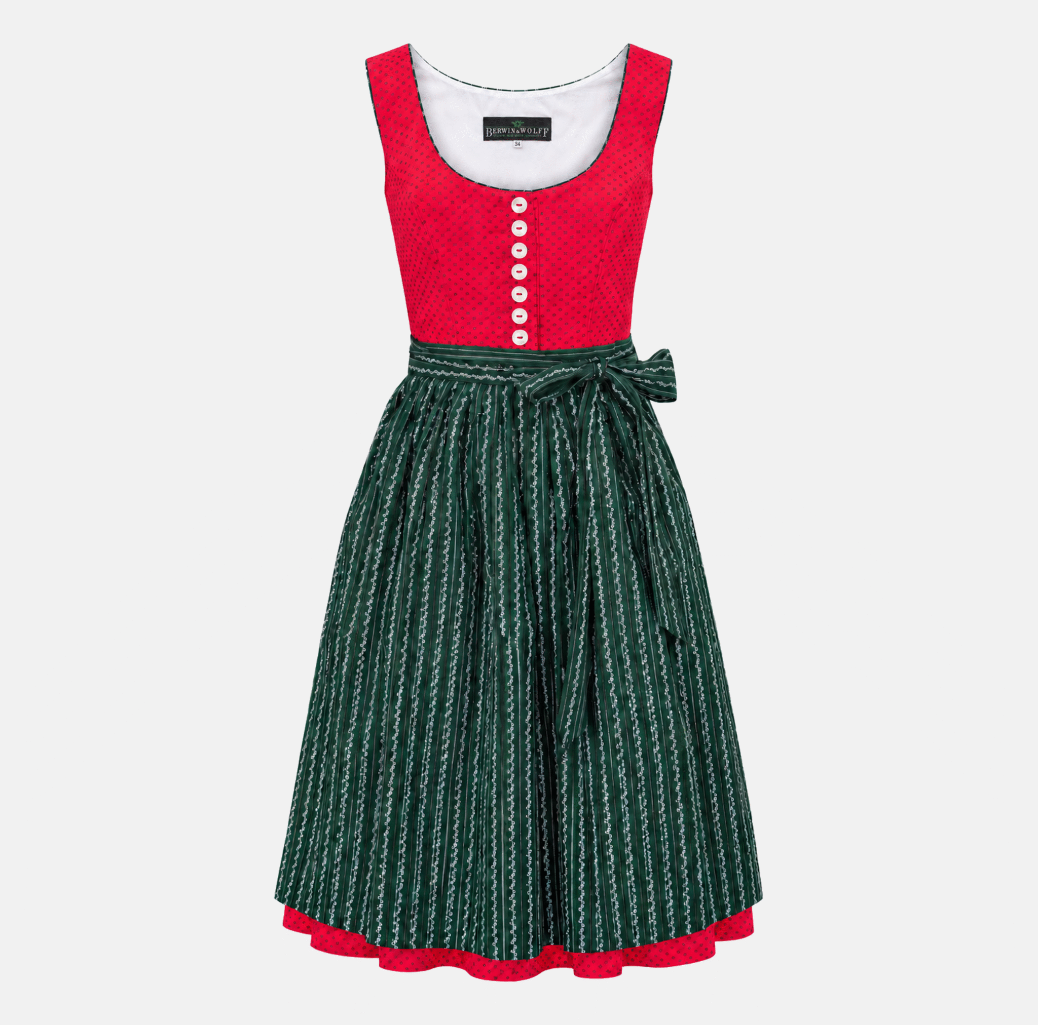 Berwin & Wolff red and dark green Dirndl for Oktoberfest rental in Munich