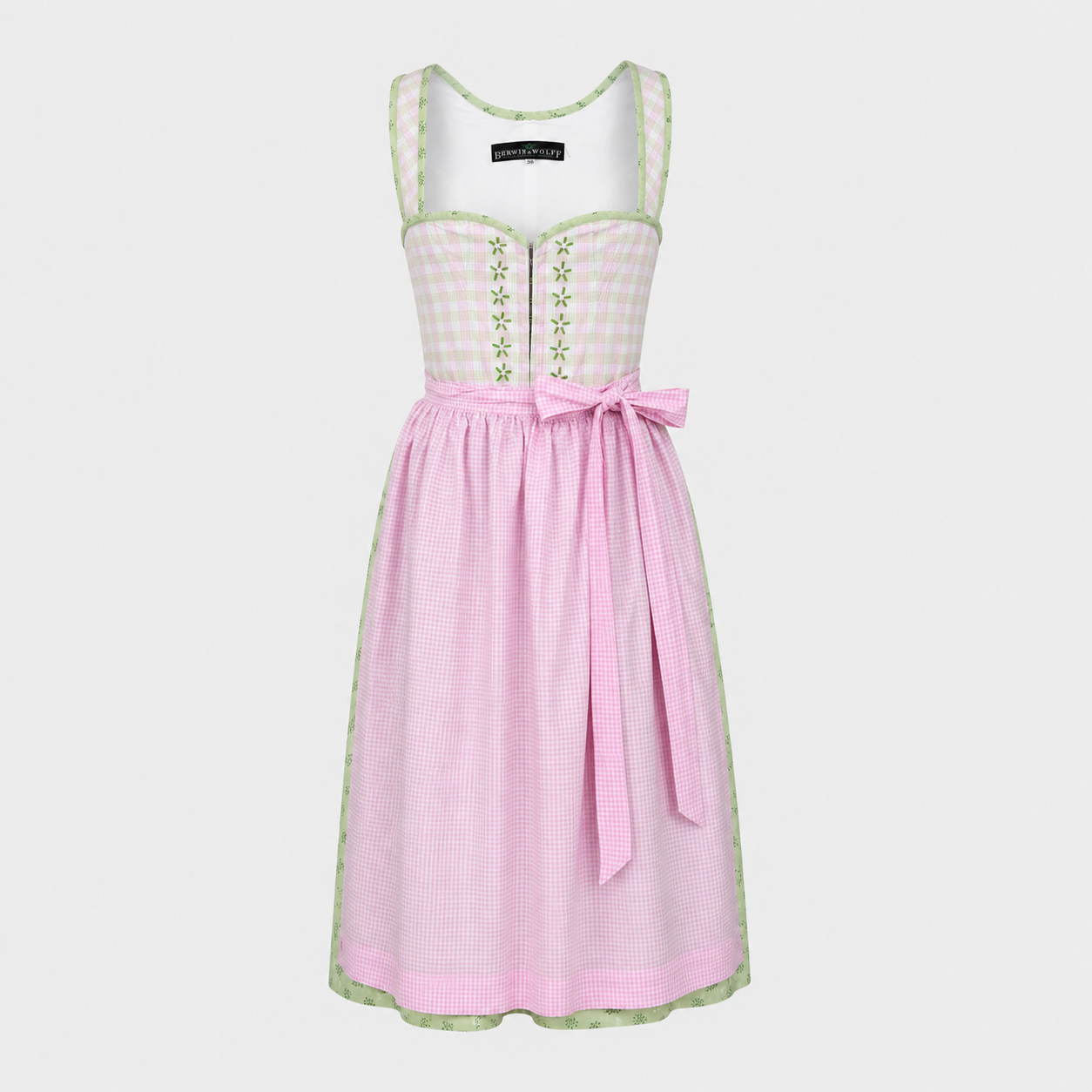 Berwin & Wolff Vintage pink and green Dirndl with checked bodice and pink apron for Oktoberfest rental in Munich