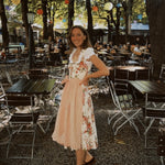 Berwin & Wolff rental dirndl in Munich with floral bodice and pastel-pink skirt, 70 cm cotton—perfect Oktoberfest dress hire