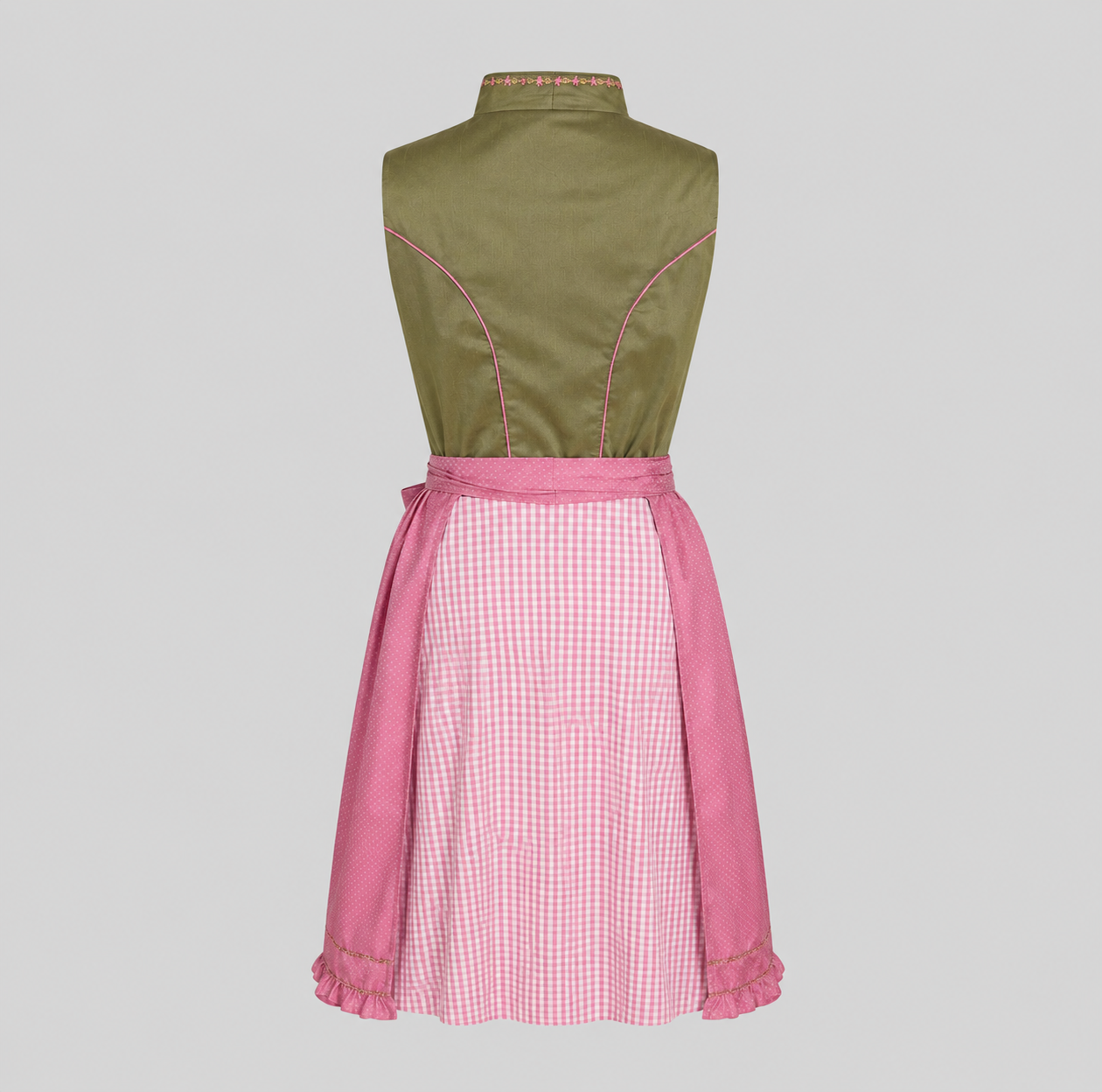 Back view of pink and olive green Berwin & Wolff Dirndl with checked skirt for Oktoberfest
